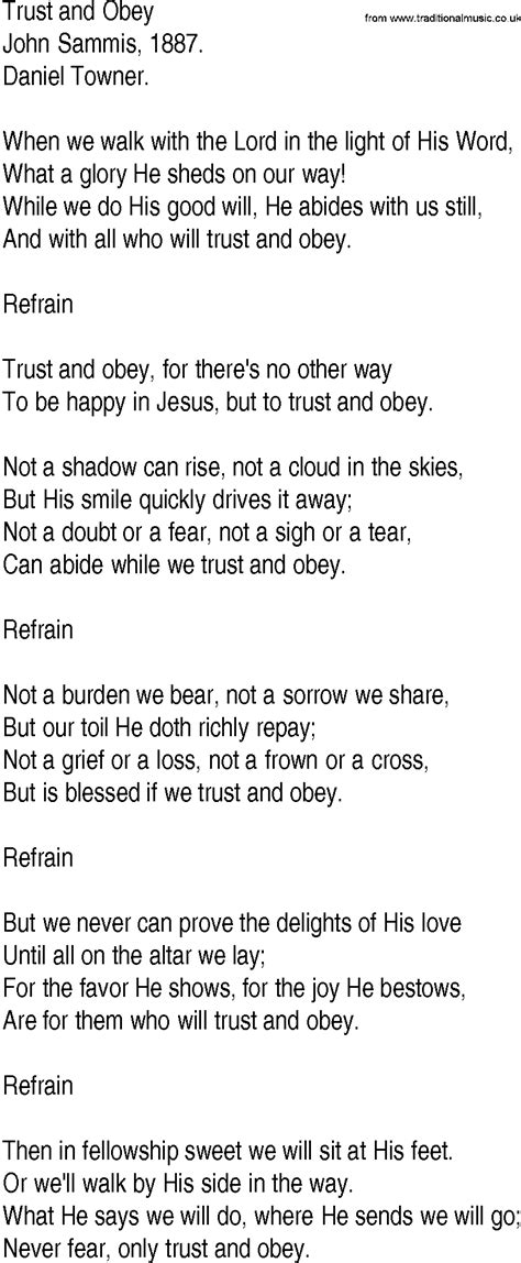 Trust And Obey Song Lyrics .